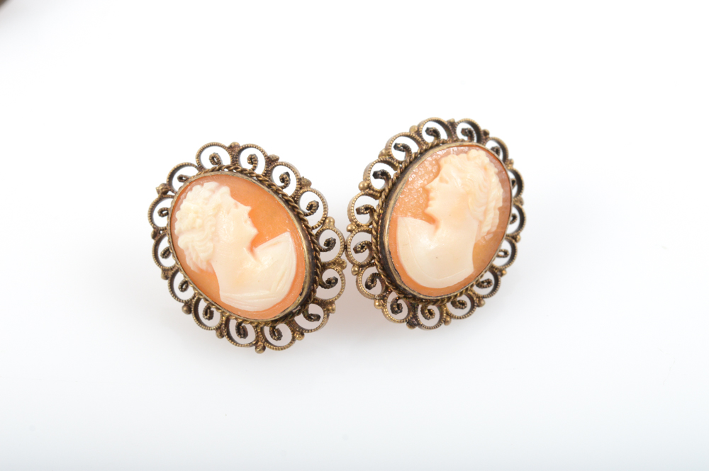 Coin Silver and Carved Shell Cameo Jewelry Assortment