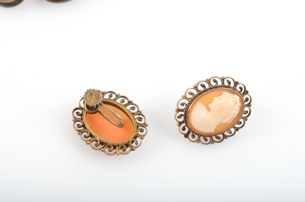 Coin Silver and Carved Shell Cameo Jewelry Assortment