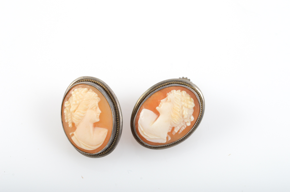 Coin Silver and Carved Shell Cameo Jewelry Assortment