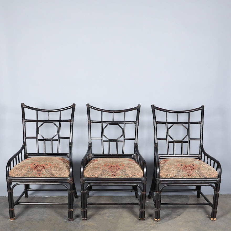 Rattan Arm Chairs with Upholstered Seat Cushions