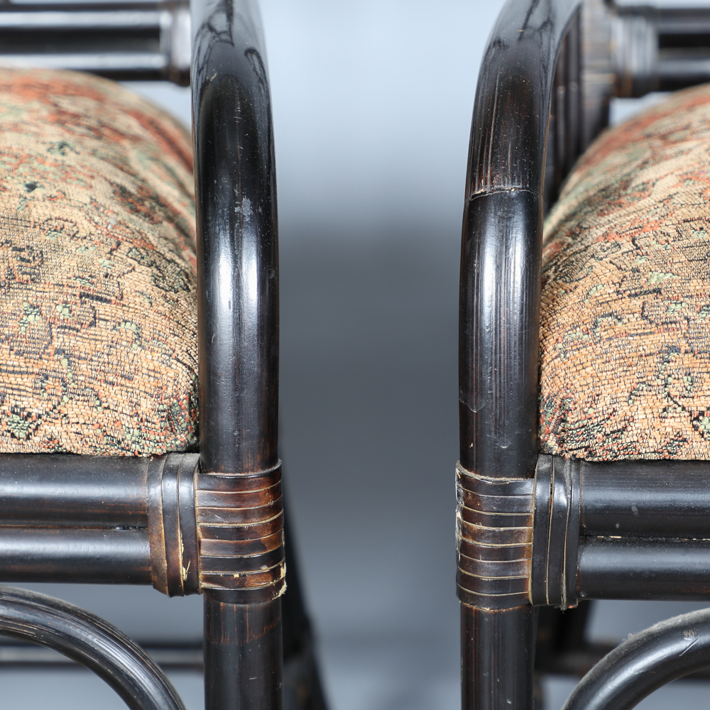 Rattan Arm Chairs with Upholstered Seat Cushions