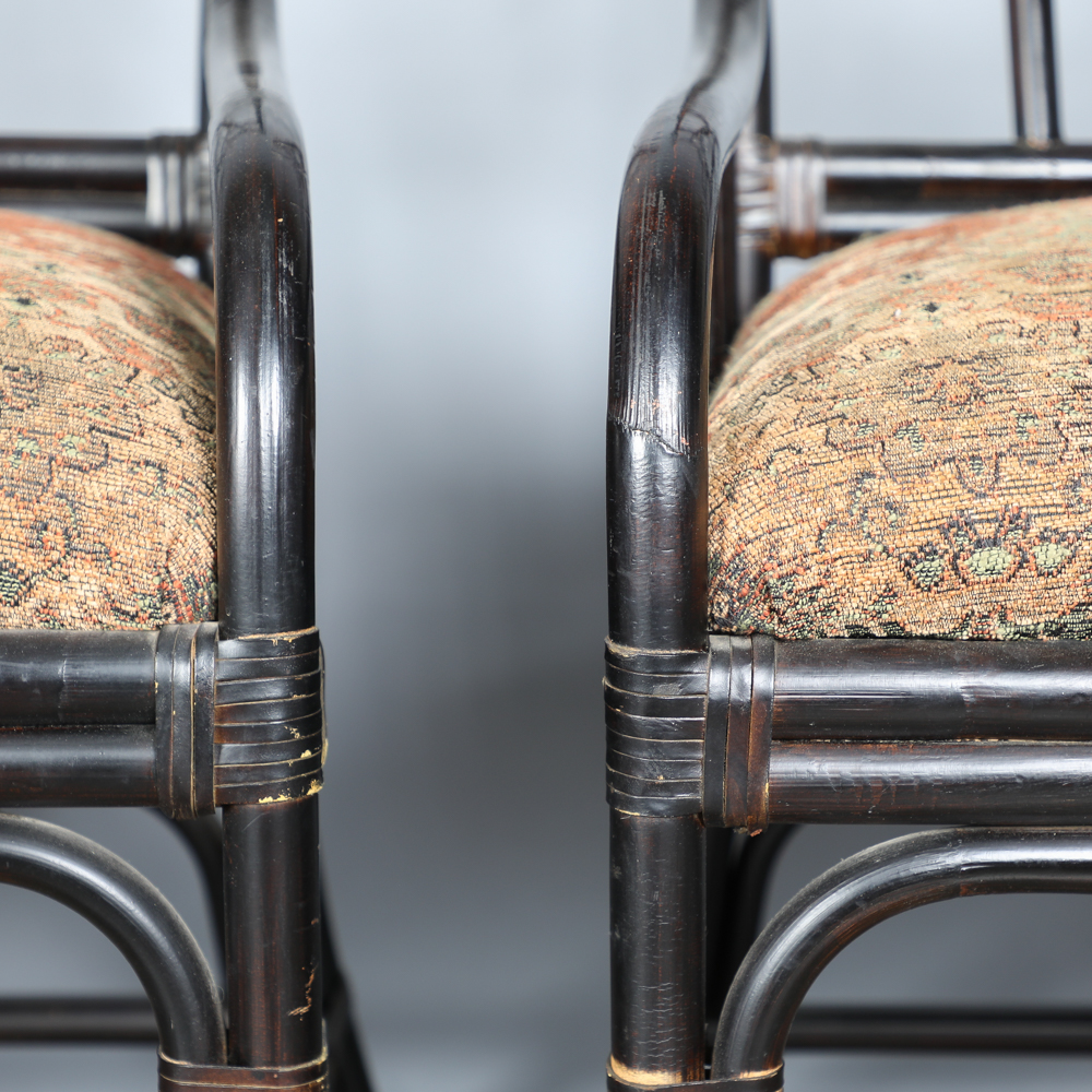 Rattan Arm Chairs with Upholstered Seat Cushions