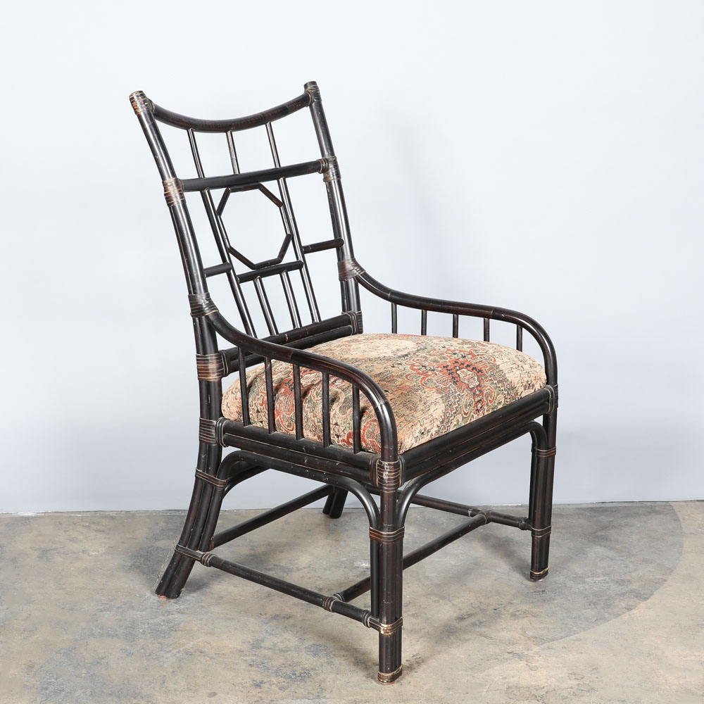 Rattan Arm Chairs with Upholstered Seat Cushions