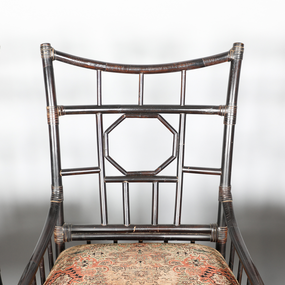 Rattan Arm Chairs with Upholstered Seat Cushions