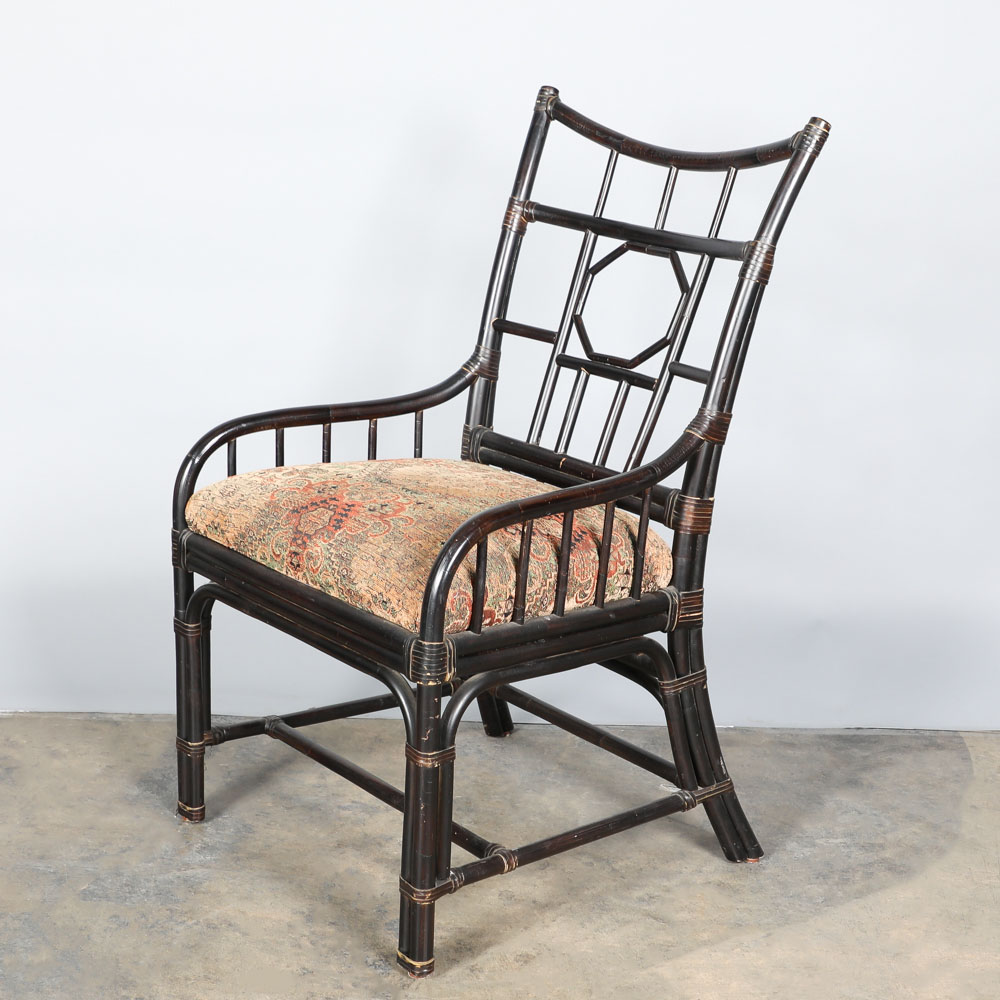 Rattan Arm Chairs with Upholstered Seat Cushions