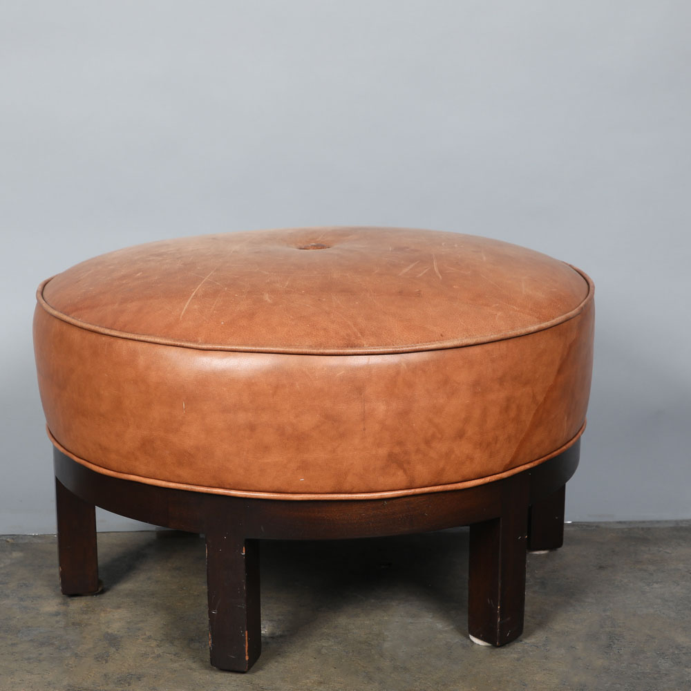 Vintage Brown Vinyl Ottoman by J.H. Biggar Furniture Co.