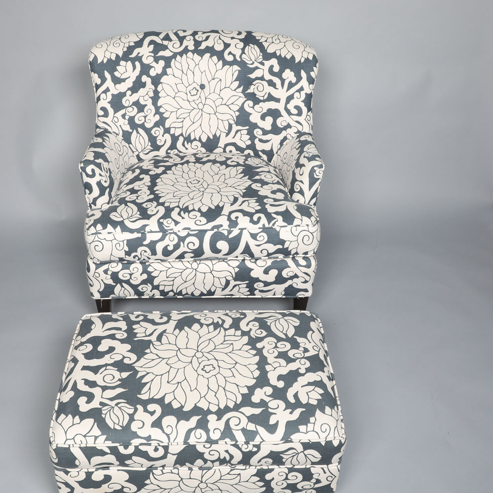 Upholstered Arm Chair and Ottoman