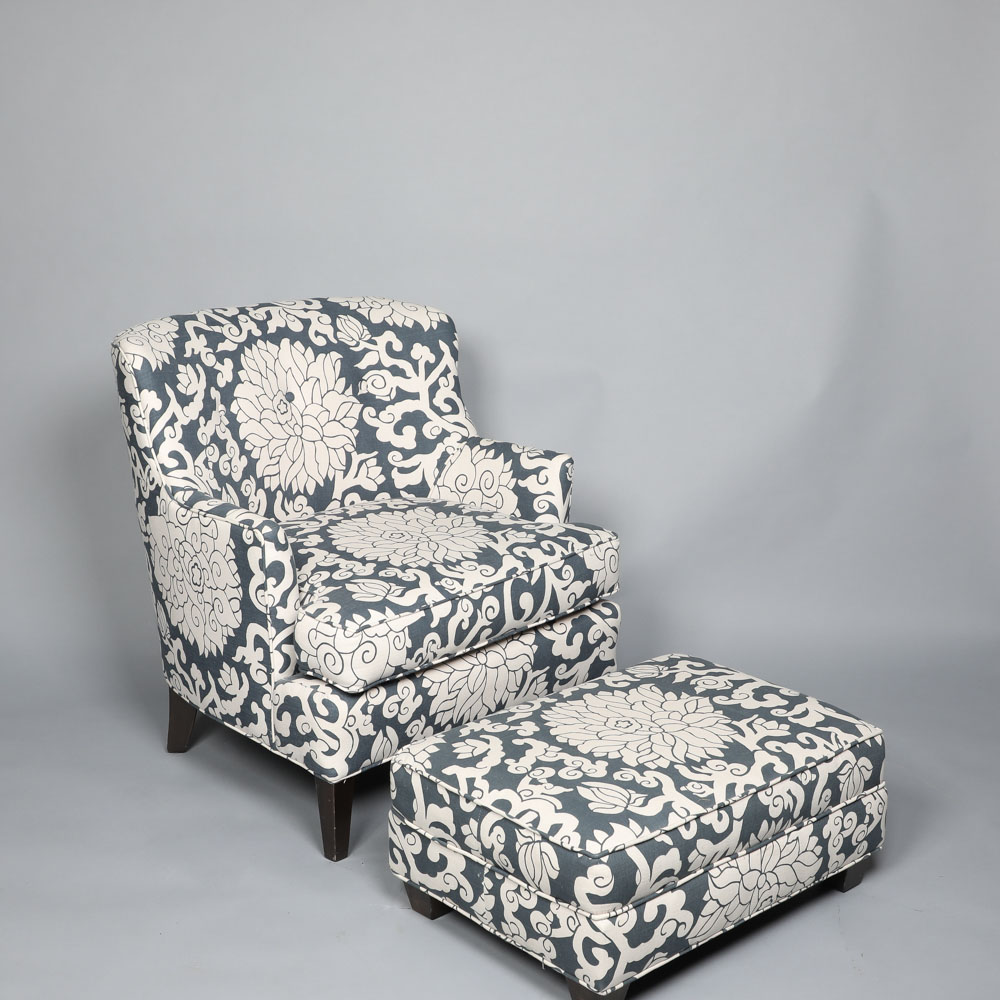 Upholstered Arm Chair and Ottoman