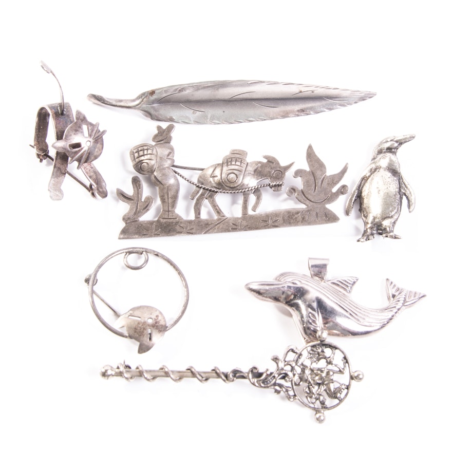 Collection of Vintage Sterling Silver Pins and Brooches