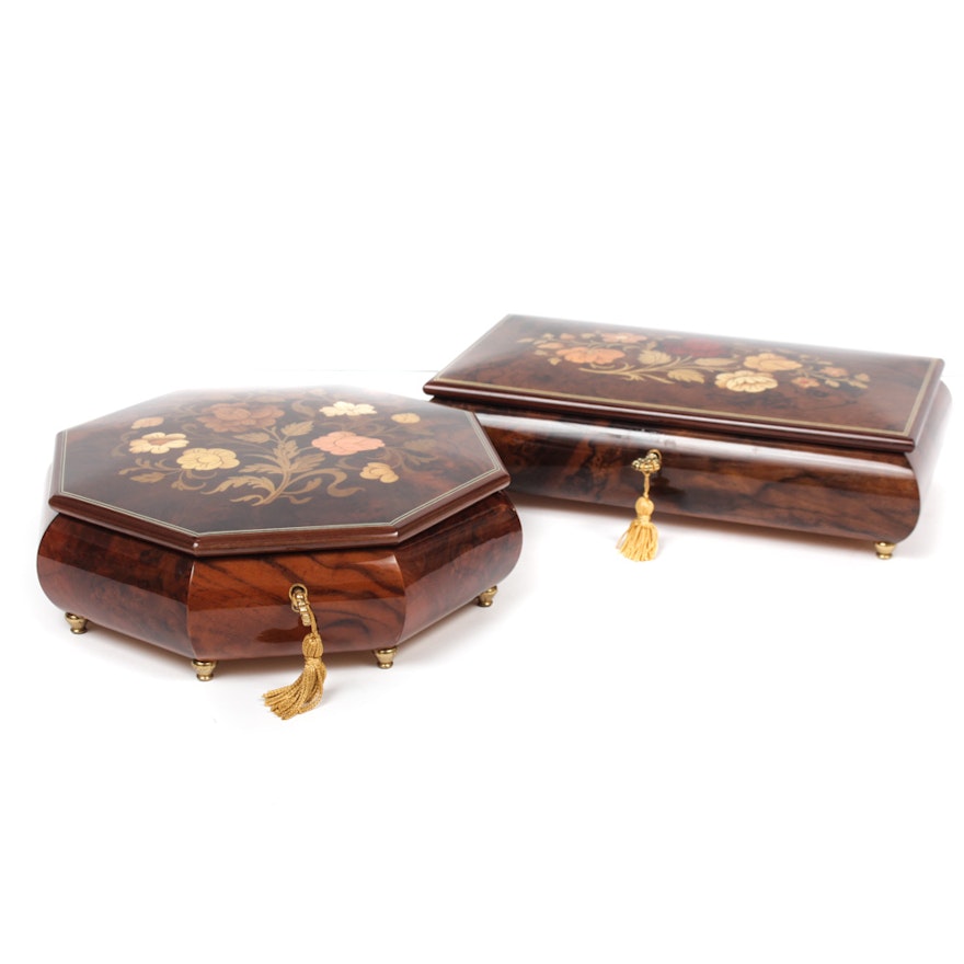 Inlaid Reuge Musical Jewelry Boxes