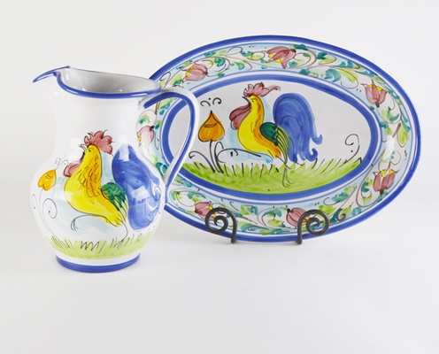 Italian Vietri Pottery Pitcher and Platter