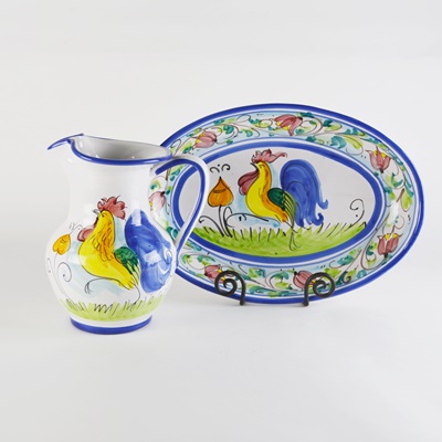 Italian Vietri Pottery Pitcher and Platter