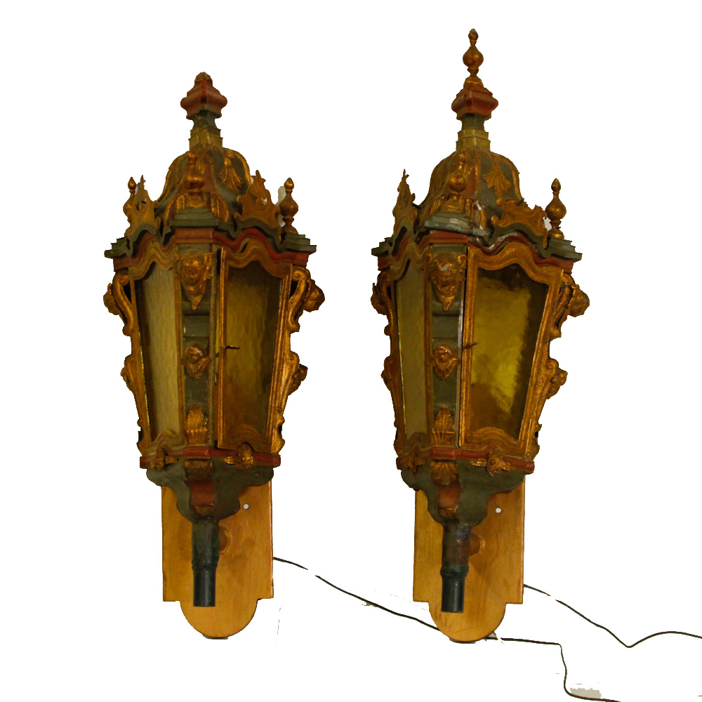 Baroque Style Outdoor Wall Lights and Wood Mirror