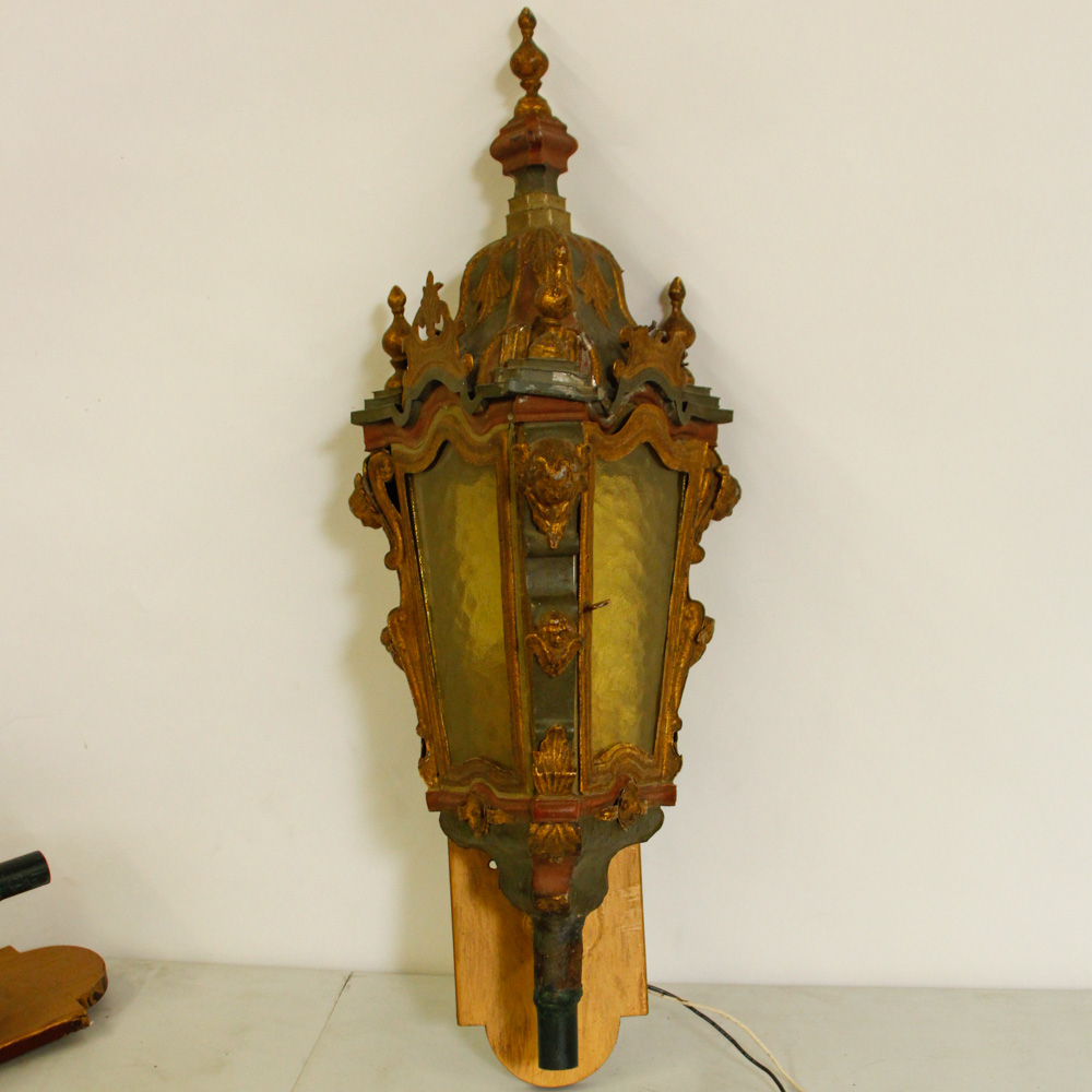 Baroque Style Outdoor Wall Lights and Wood Mirror