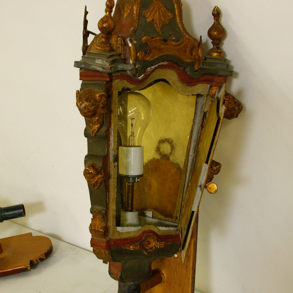 Baroque Style Outdoor Wall Lights and Wood Mirror