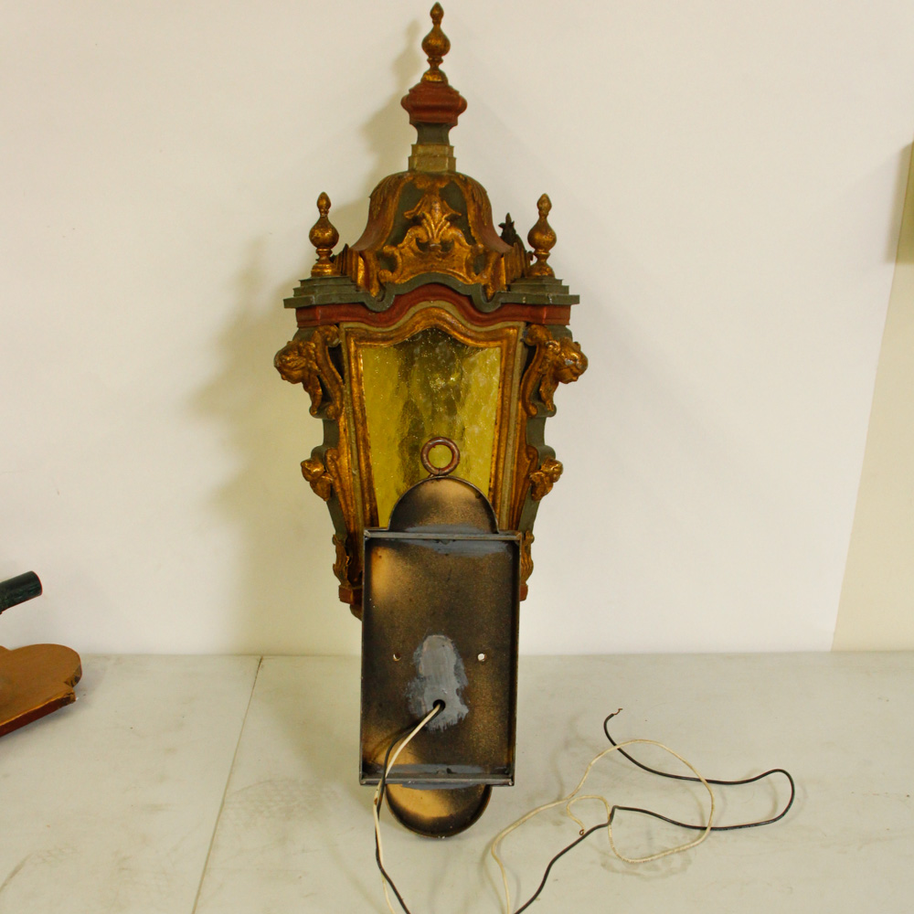 Baroque Style Outdoor Wall Lights and Wood Mirror