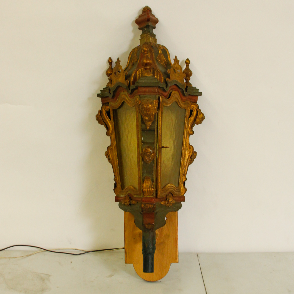 Baroque Style Outdoor Wall Lights and Wood Mirror