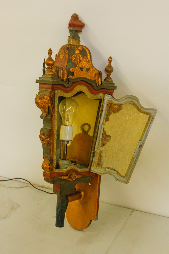 Baroque Style Outdoor Wall Lights and Wood Mirror