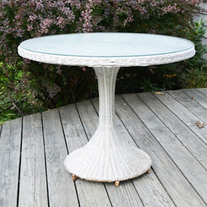 Vintage Wicker Glass Top Patio Table