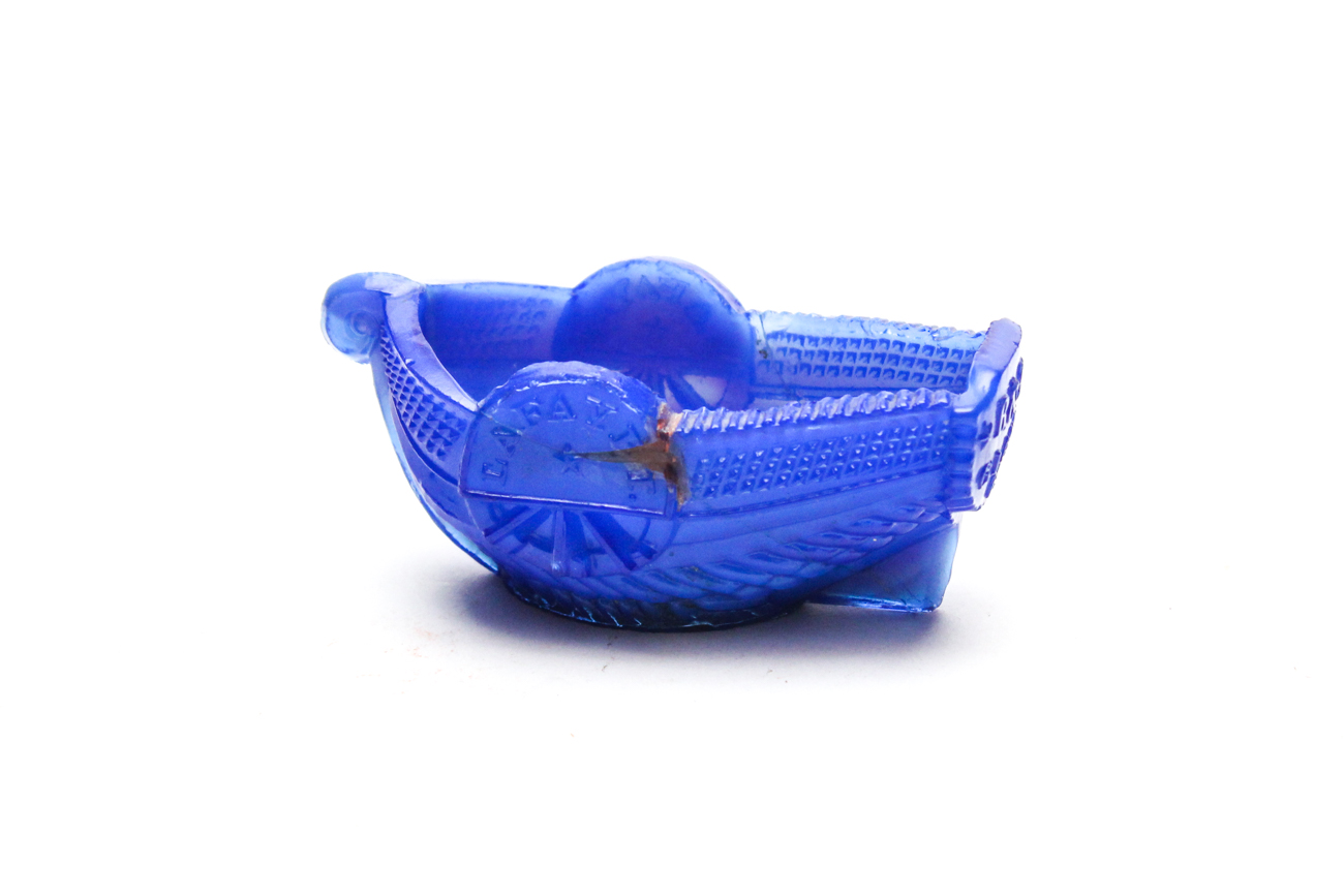 Antique Blue Sandwich Glass "Lafayet" Pressed Glass Salt Cellar