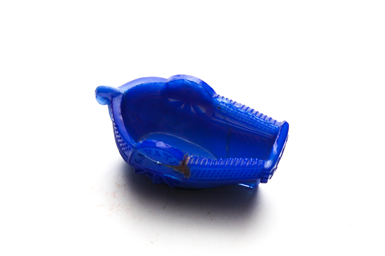 Antique Blue Sandwich Glass "Lafayet" Pressed Glass Salt Cellar