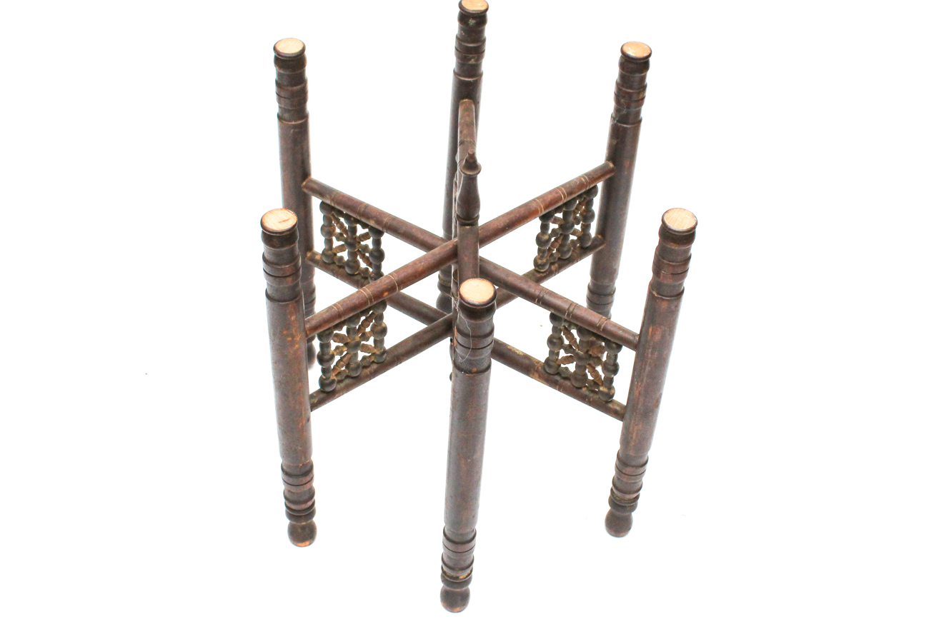 Antique Mid-Eastern Tinned Copper Tray Table, Tray, and Lidded Bowl