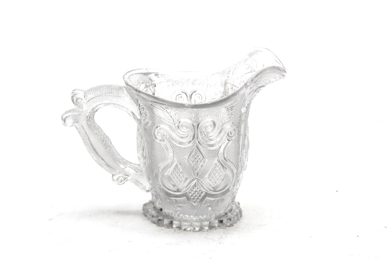Antique Sandwich Glass Creamer With "Peacock Eye With Arch" Pattern