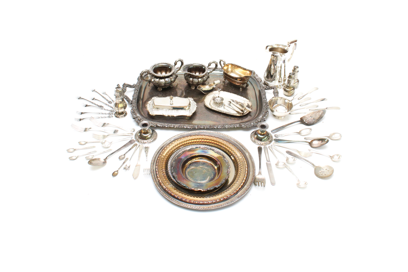 Silver Plate Serving Ware, Including Leonard, Christofle, Mulholland, and Tudor