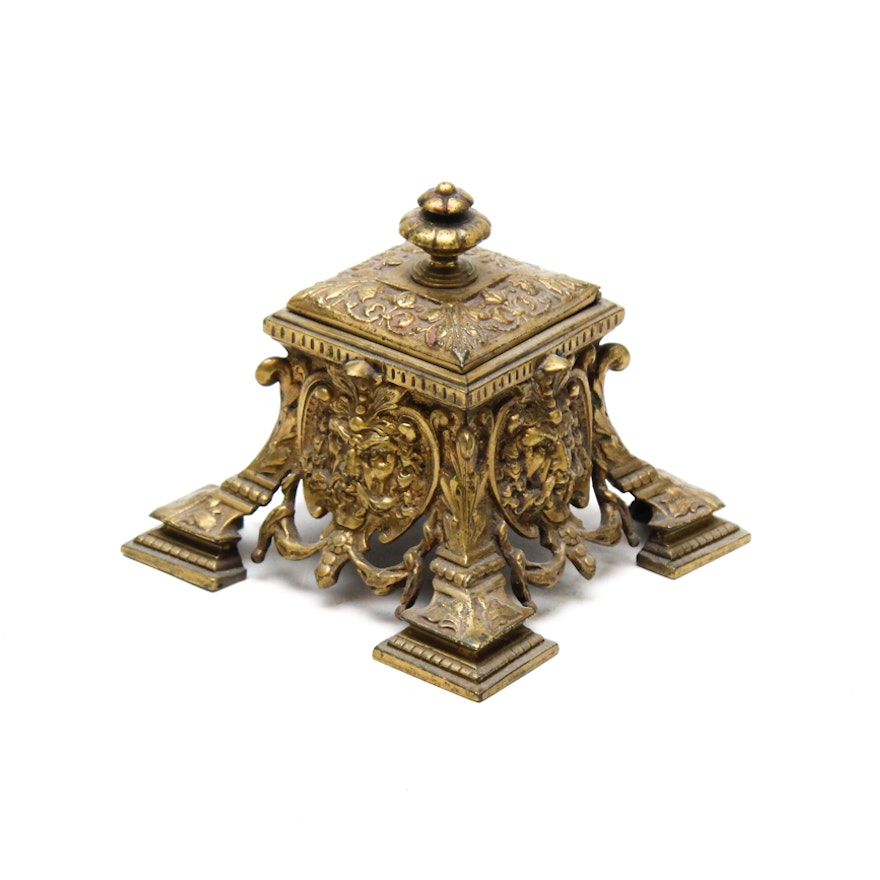 Antique Brass Footed Inkwell
