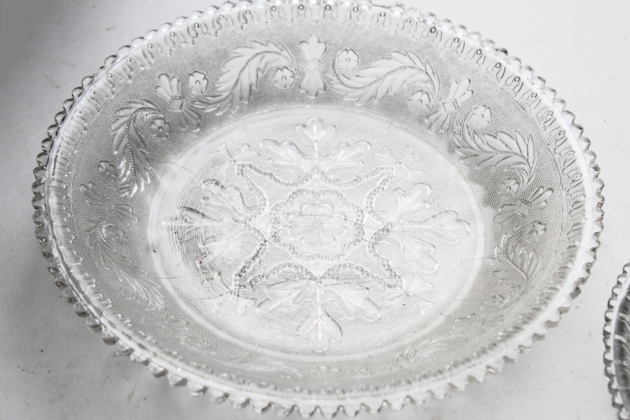Antique Sandwich Lacy Glass Bowls in the "Oak Leaf" Pattern, Circa 1830-1845
