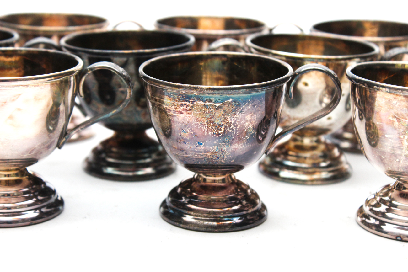 Twelve Silver Plate Teacups