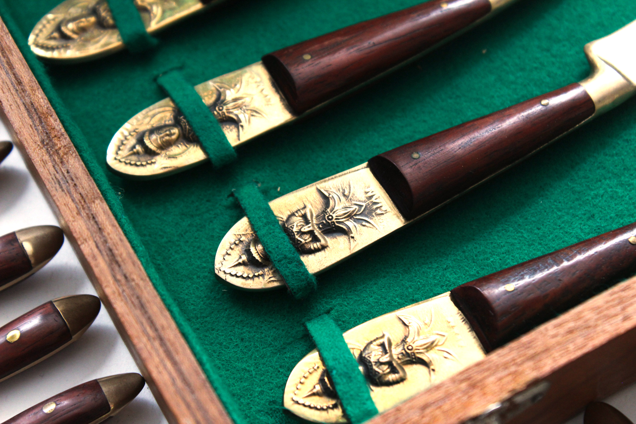 Vintage Siam Brass Flatware Set With Teak Handles