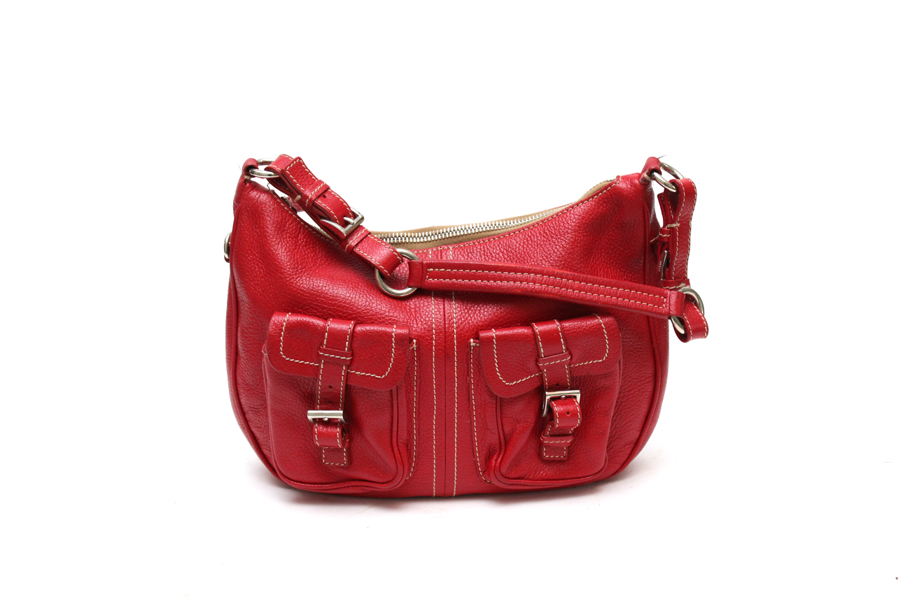 Prada Red Pebbled Leather Hobo Handbag
