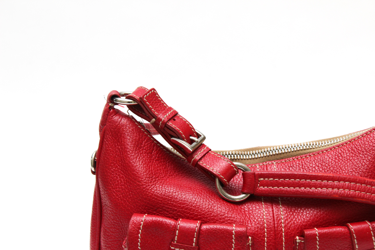 Prada Red Pebbled Leather Hobo Handbag