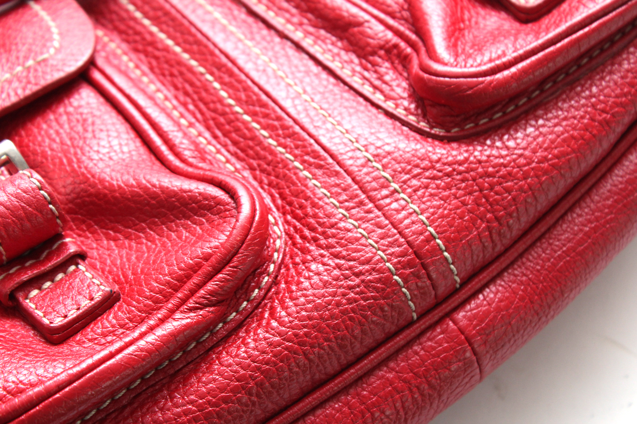 Prada Red Pebbled Leather Hobo Handbag