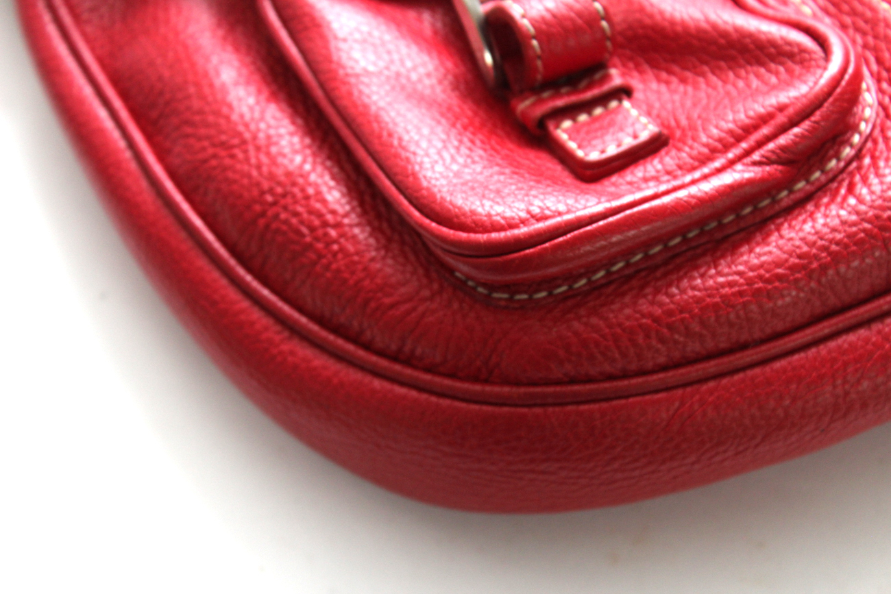Prada Red Pebbled Leather Hobo Handbag
