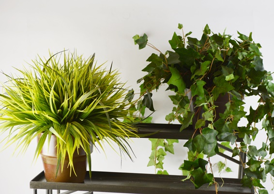 Metal Plant Stands and Faux Plants