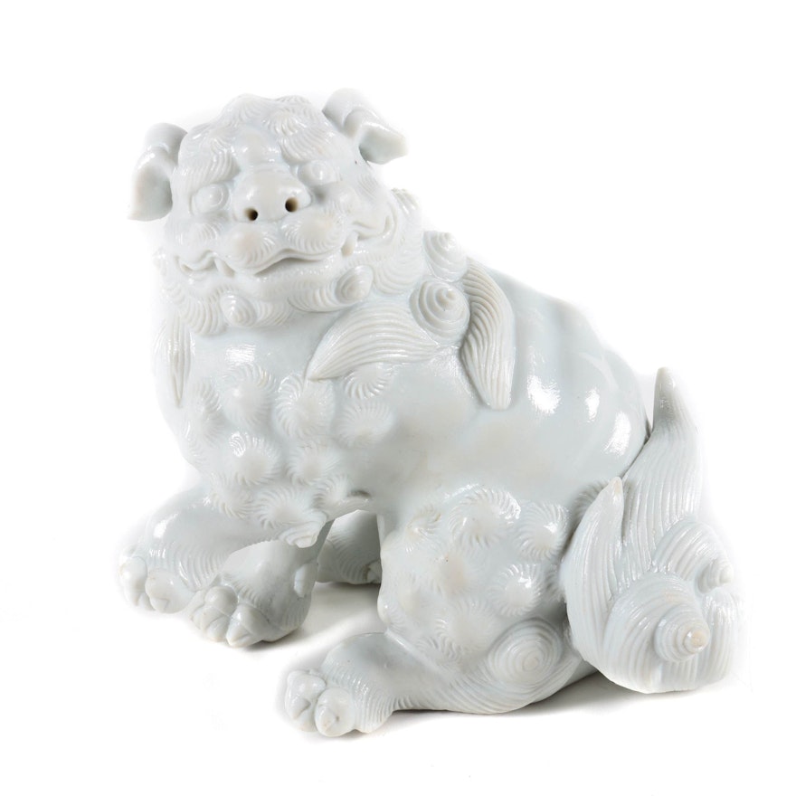 White Ceramic Chinese Guardian Lion Figurine