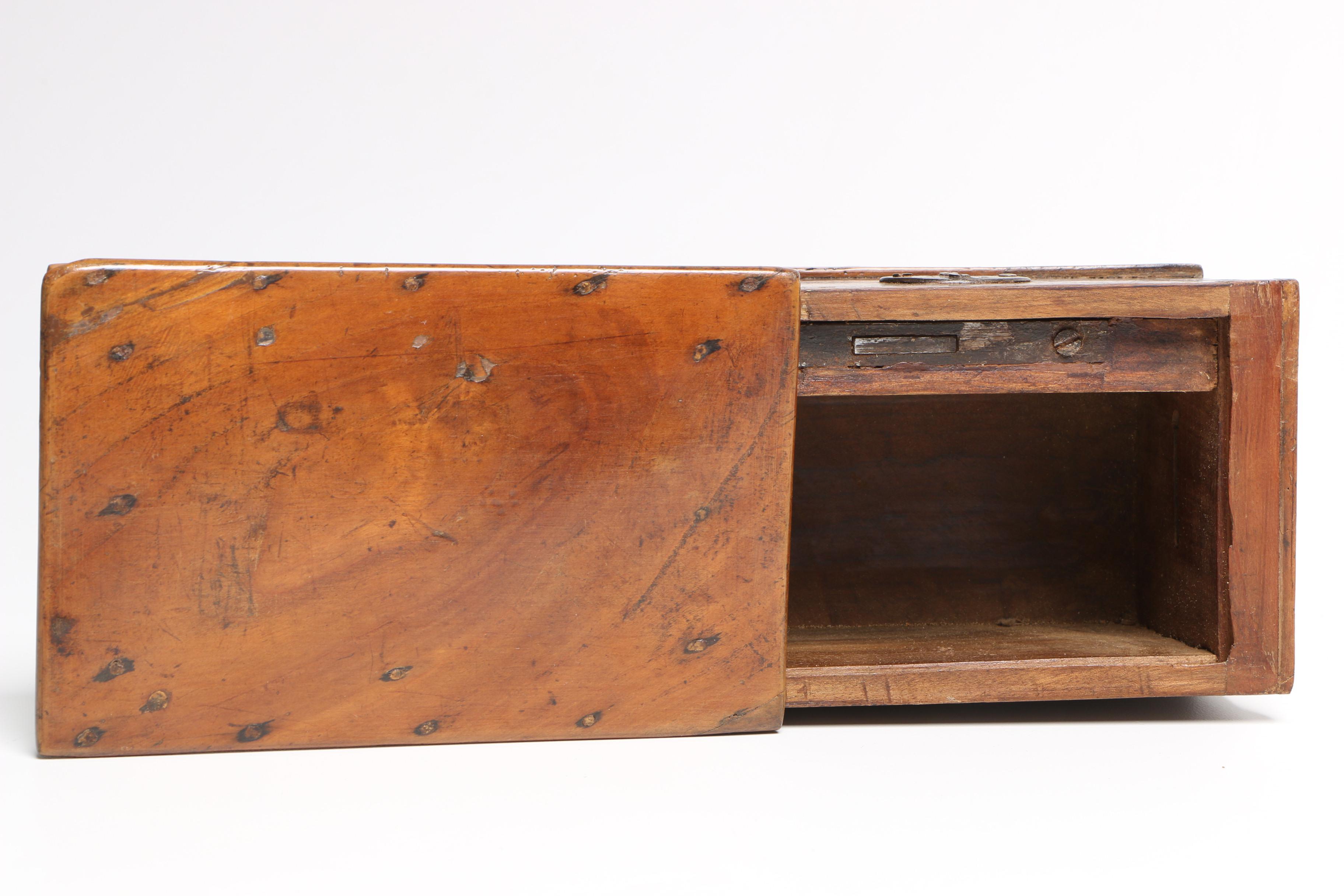 Vintage Wooden Lock Box with Key