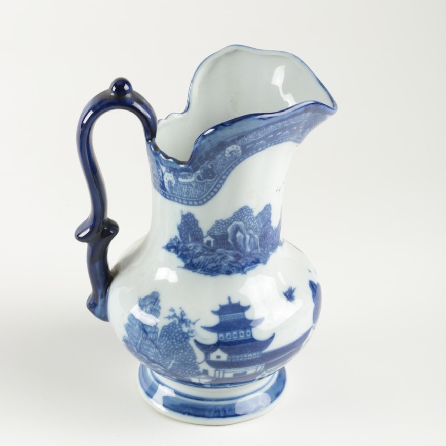 Blue and White Asian Style Pitcher