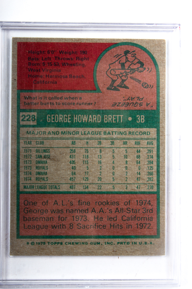 George Brett Kansas City Royals 1975 Topps Rookie #228 Card