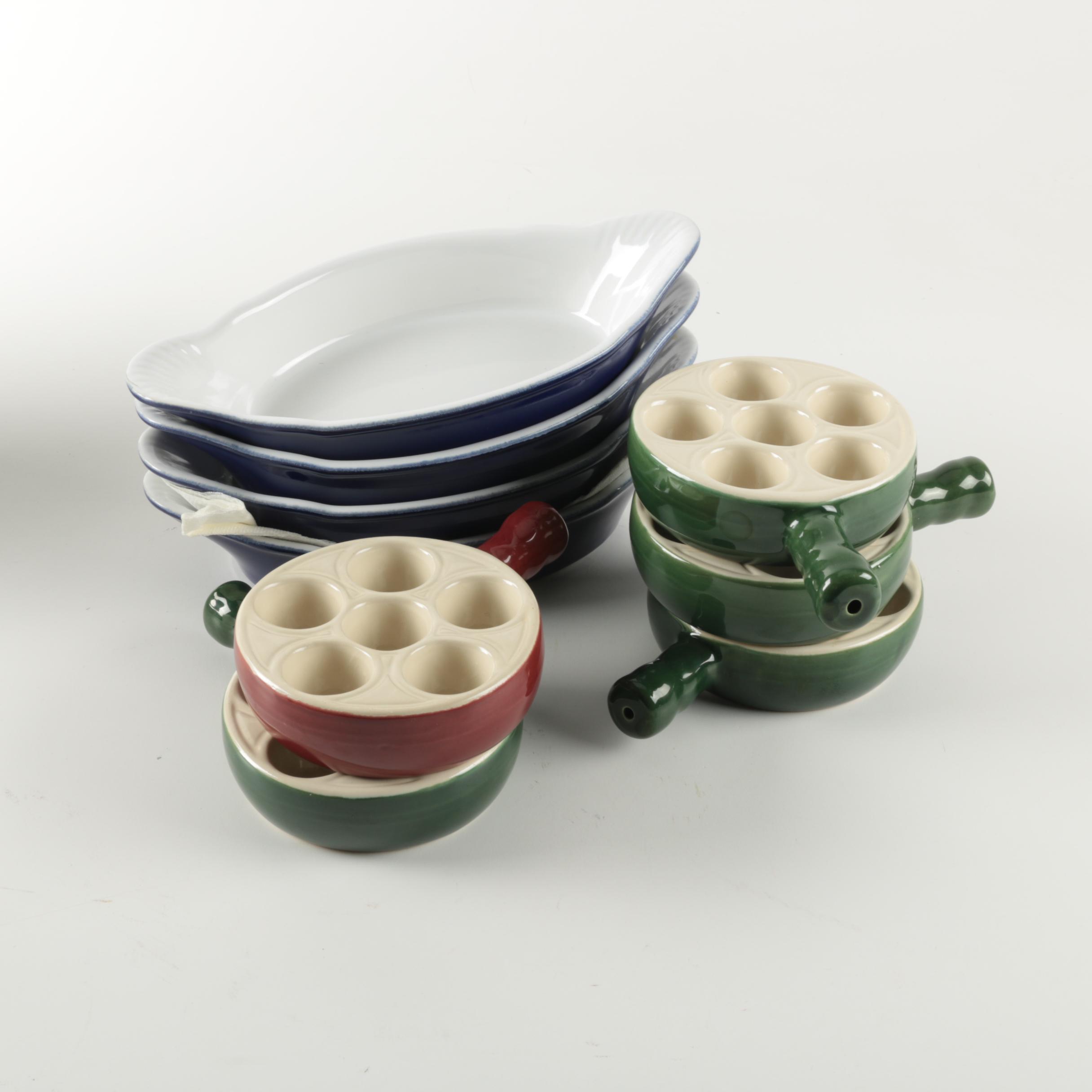 Collection of Ceramic Gratin Dishes and Escargot Plates Featuring Emile