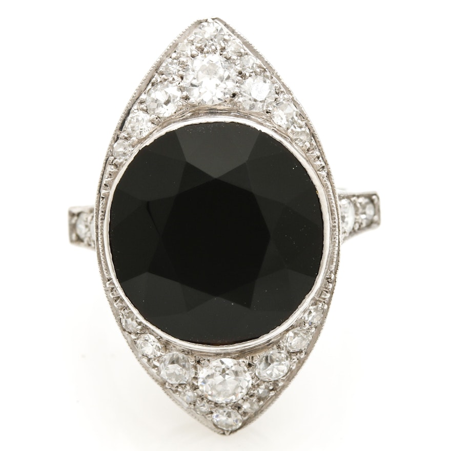 14K White Gold Black Onyx and 1.18 CTW Diamond Ring