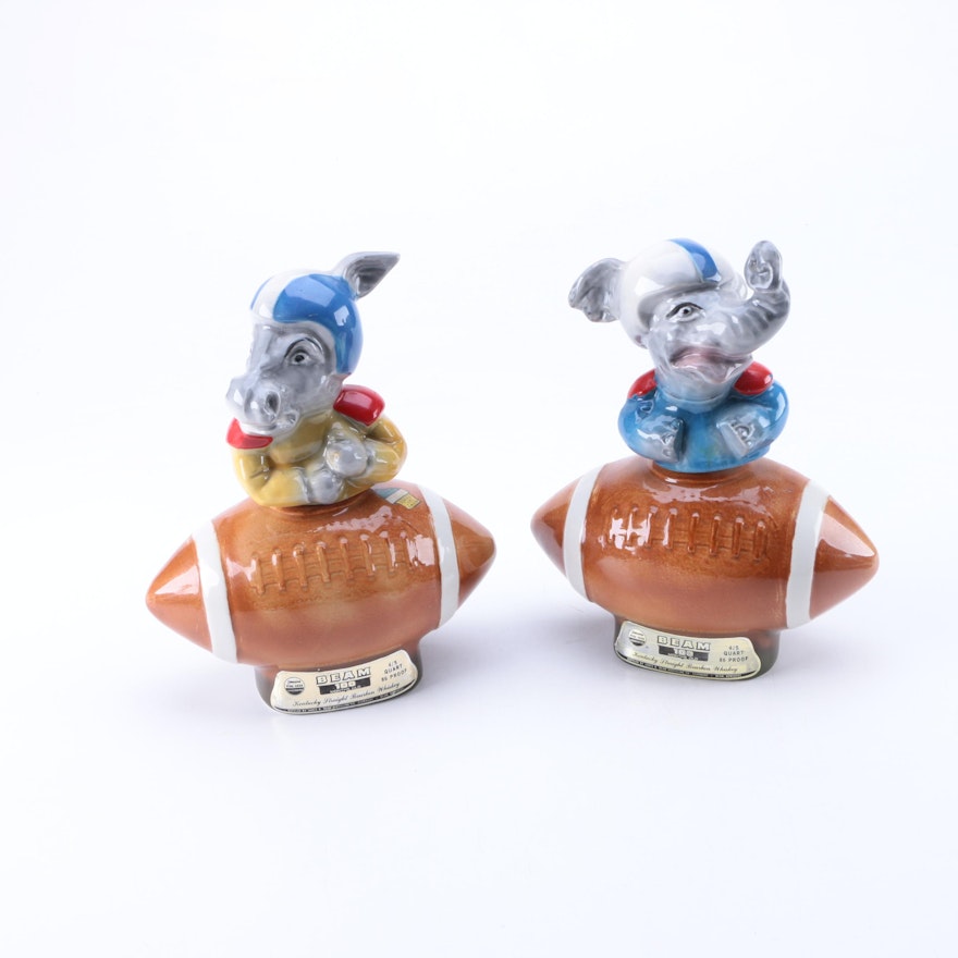 Vintage Jim Beam Elephant and Donkey Football Decanters