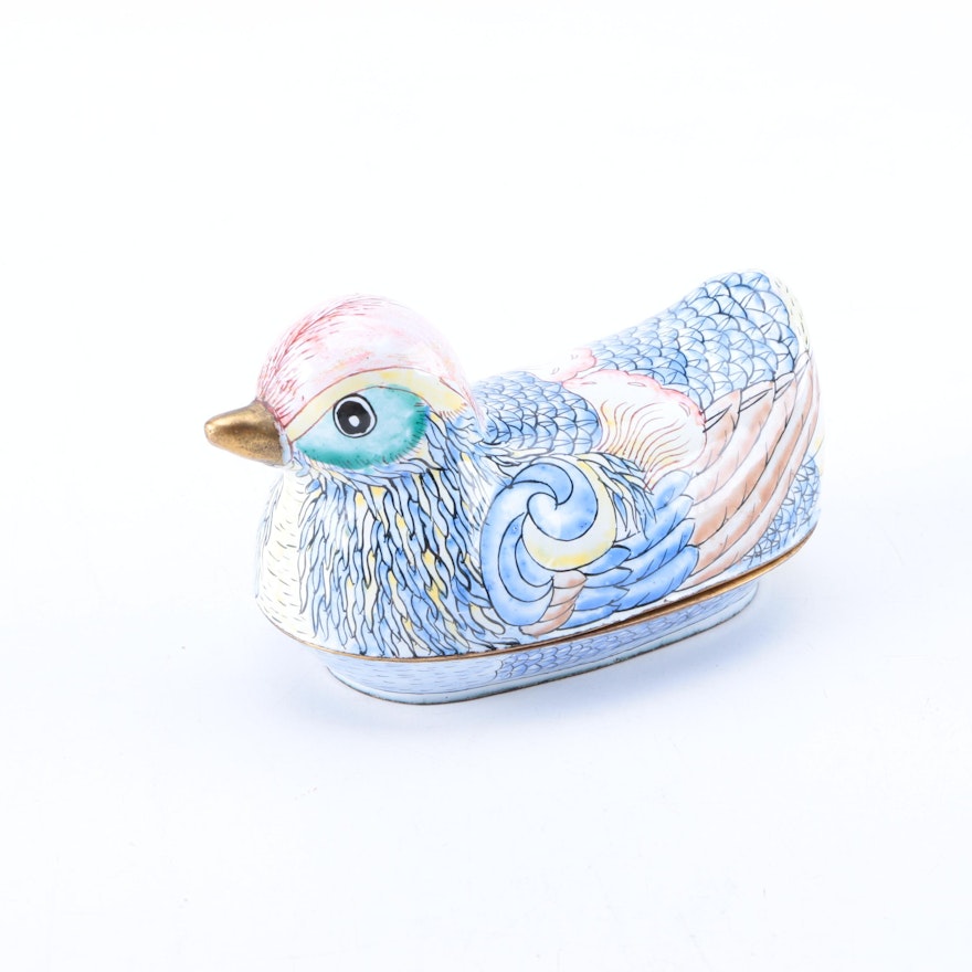 Hand Painted Cloisonne Style Bird Trinket Box