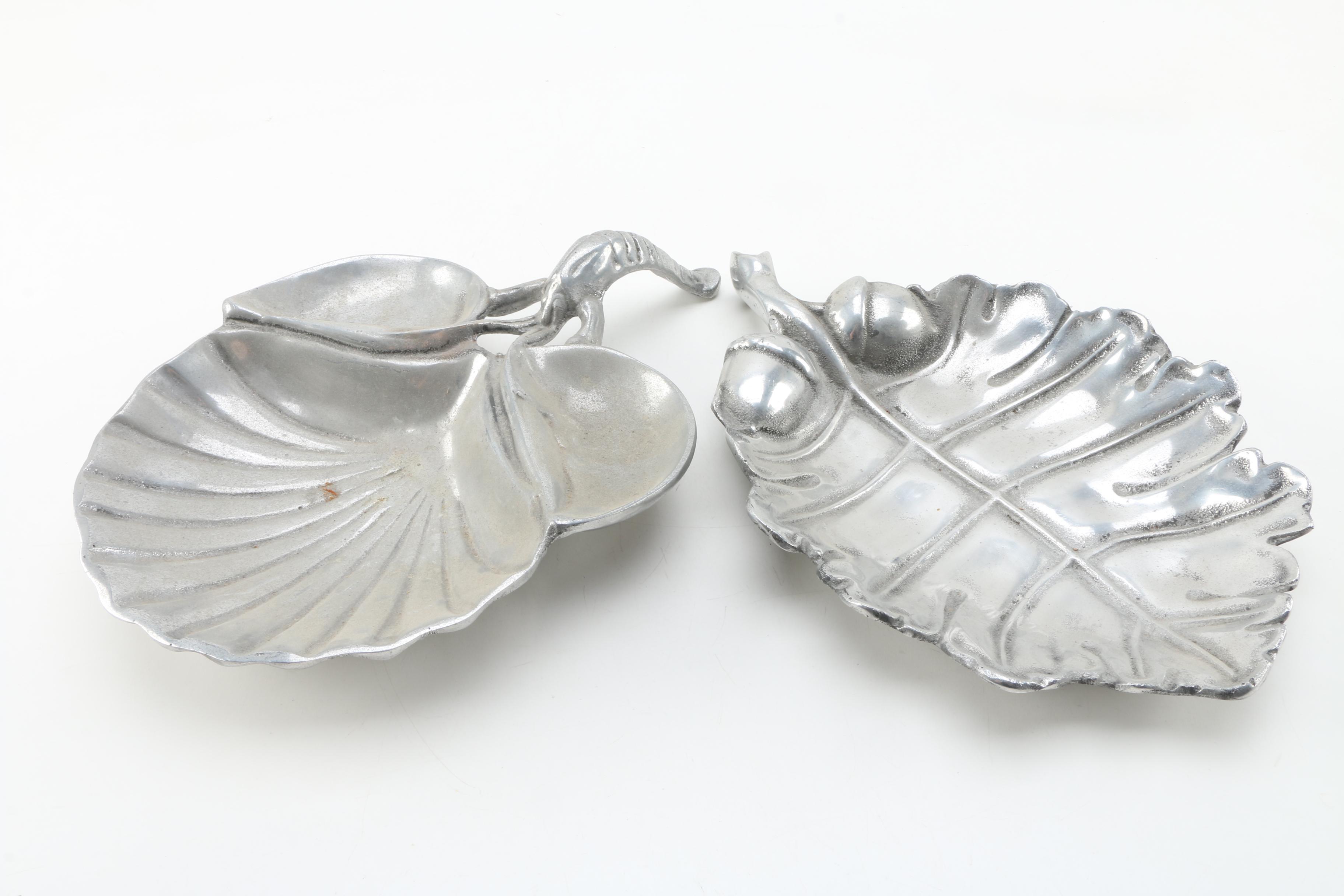 Wilton Armetale Shell Dish and Other Silver Tone Trays