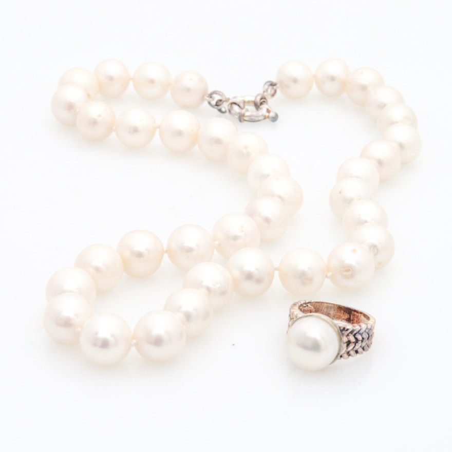 Freshwater Pearl Necklace and Ring Set