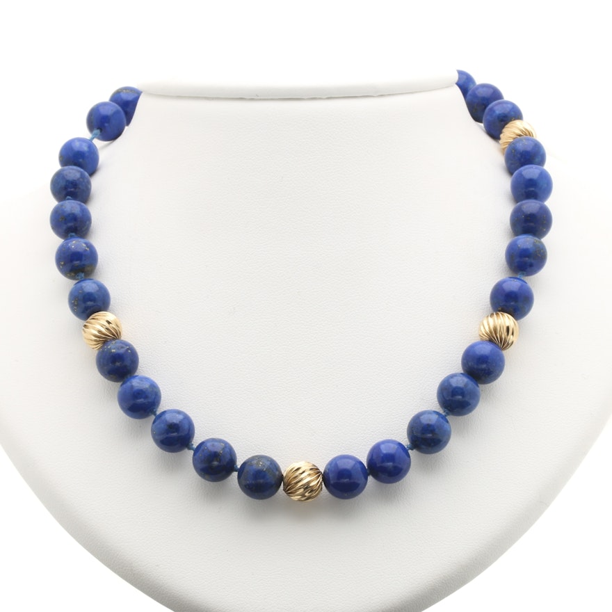 14K Yellow Gold Lapis Lazuli Necklace