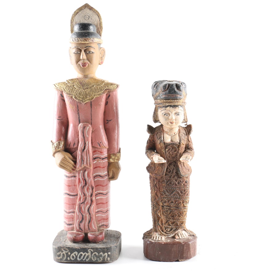 Vintage Hand Carved Wooden Thai Figurines