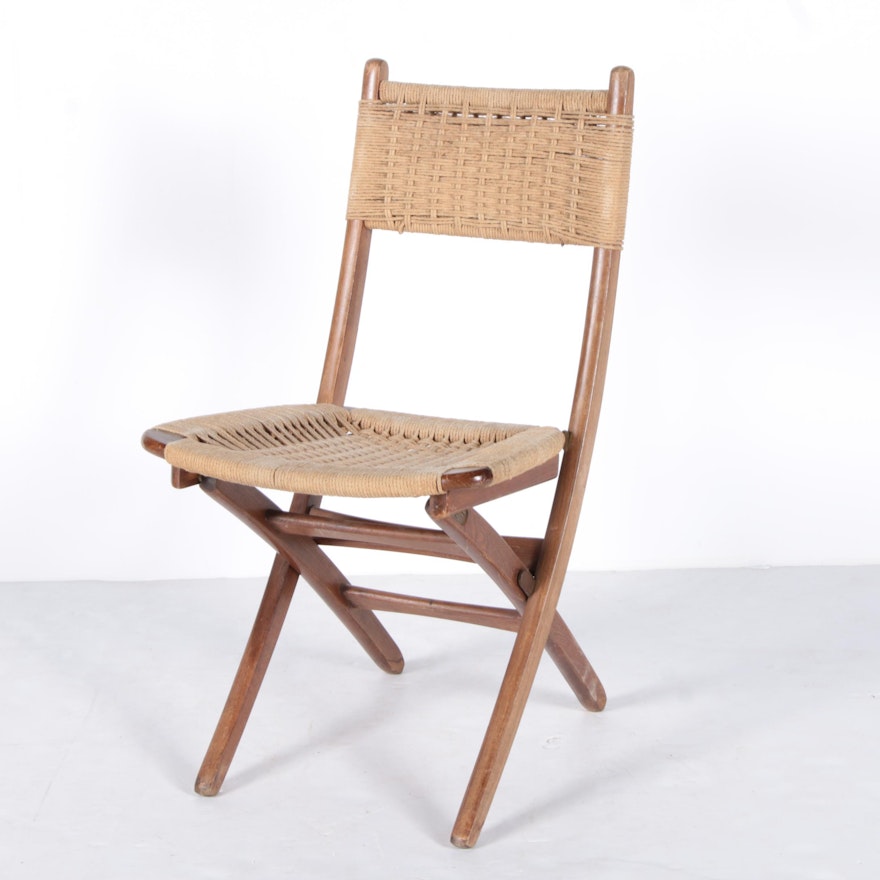 Wooden Folding Chair with Woven Seat